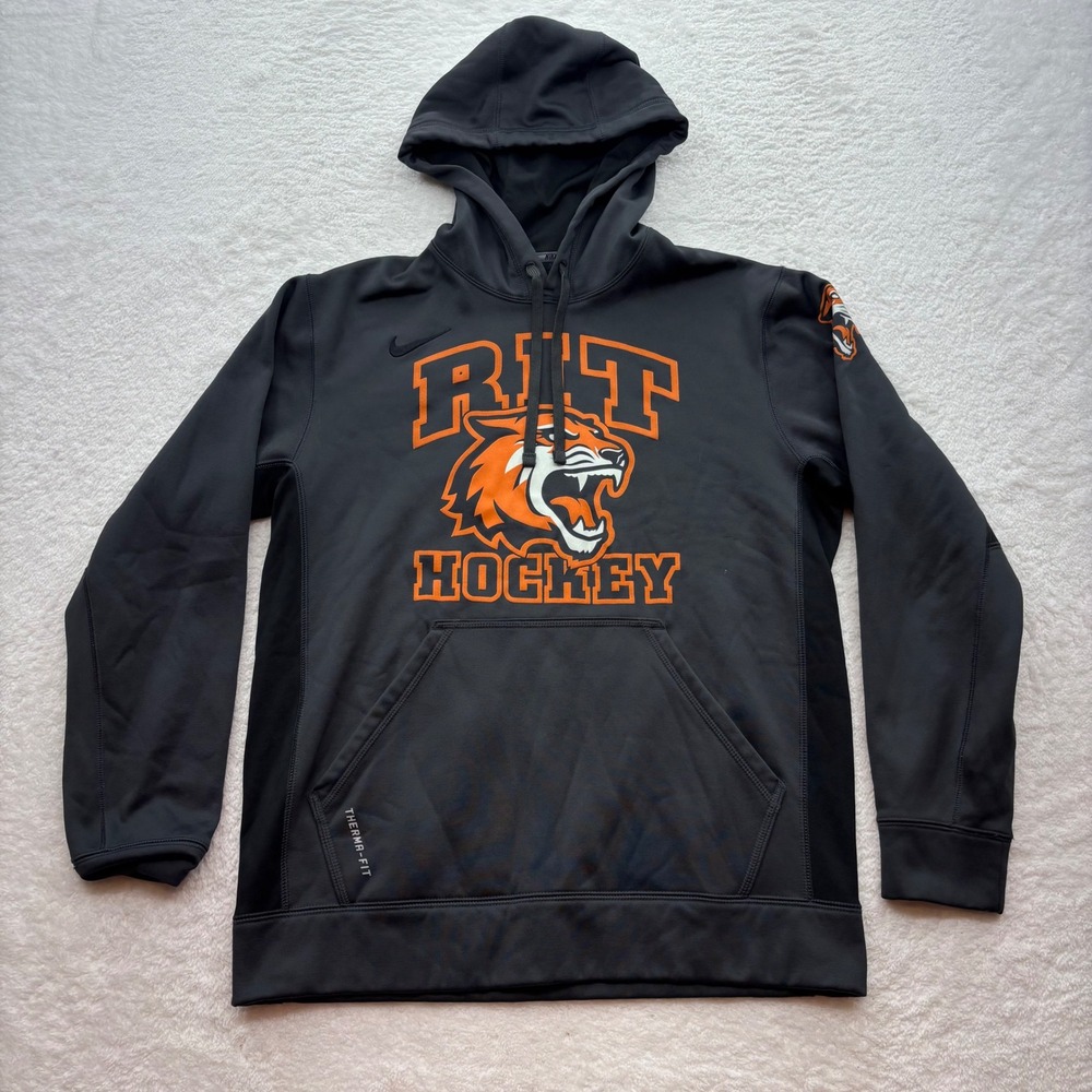 Nike RIT Hockey Tigers Therma-FIT Pullover Hoodie Black Mens Medium C660